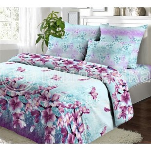 Нежно-бирюзовое постельное белье с фиолетовыми цветами - Аквамарин