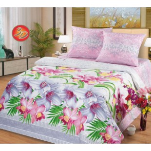 Комплект постельного белья серо-розовой гаммы с цветами - Ева 3D поплин