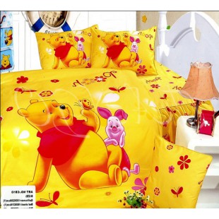 Десткое желтое постельное белье - Винни и пятачок с цветочками и бабочками