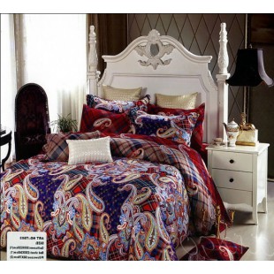 Красно-синее постельное белье из сатина с орнаментом пейсли