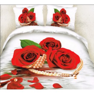 Постельное белье с красными розами и колье сатин