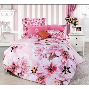Розовое постельное белье из фланельки с цветами яблони