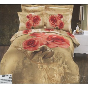 Постельное белье бежевого цвета с розами в ретро стиле сатин