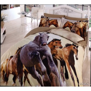 Светлое сатиновое постельное белье с лошадьми марки First Choice 3D