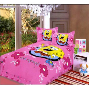 Комплект детского постельного белья для девочек "Губка Боб" розовое из сатина 