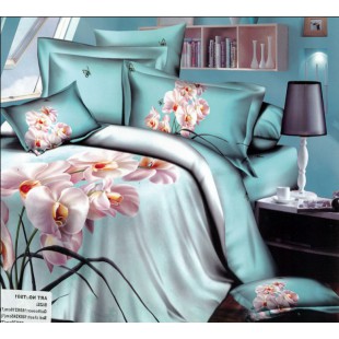 Нежно-голубое постельное белье с орхидеями - Белла