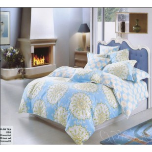 Голубое постельное белье с бежевыми кругами из фланели