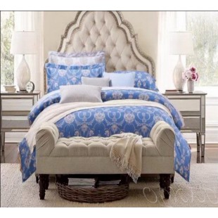 Комплект постельного белья беж с синим из премиум ткани - твил