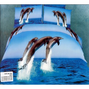 Постельное белье - Три дельфина в синем море 3D сатин