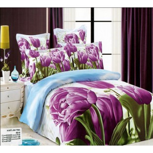 Постельное белье - Фиолетовые тюльпаны 3D сатин светлый фон