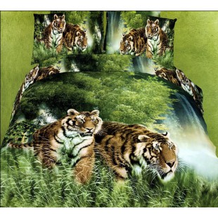 Постельное белье - Тигры в зелени 3D сатин