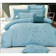 Голубое постельное белье с вышивкой "Стая рыбок"