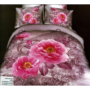 Постельное белье - Розовые розы 3D сатин лилового цвета