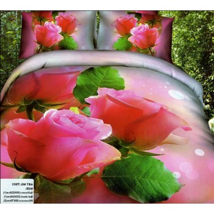 Постельное белье - Три розовые розочки 3D сатин нежный фон