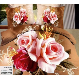 Постельное белье - Букет розовых розочек 3D сатин цвета пралине