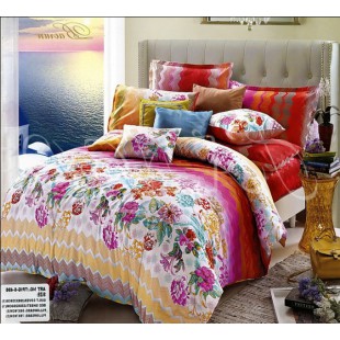 Интересное постельное белье с зигзагом и цветами на красном фоне