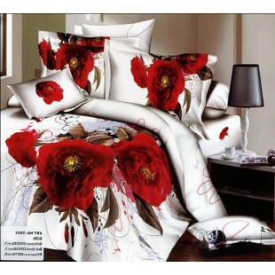Белое постельное белье с красными чайными розами