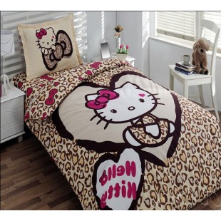 Детское постельное белье – Хэлло Кити леопардовое в бежевой гамме 