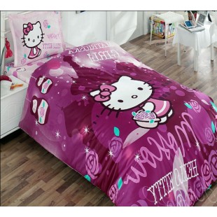 Детское постельное белье фиолетовое Hello Kitty из ранфорса