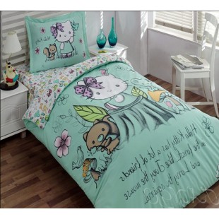 Комплект детского постельного мятного цвета Хеллоу Китти