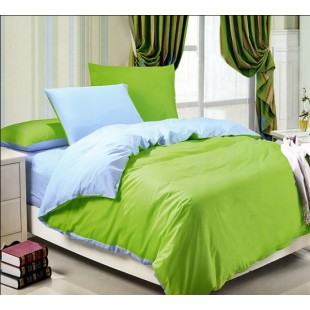 Двухцветное постельное белье сочная зелень с васильковым сатин