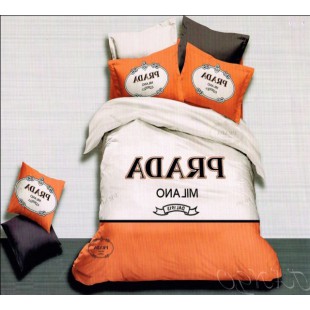 Постельное белье с брендом Prada оранжевое с графитовым