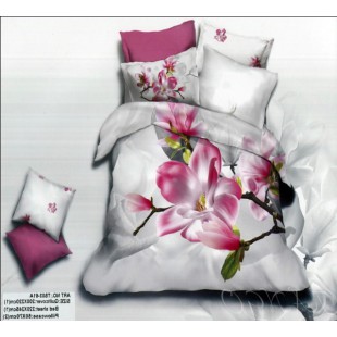 Комплект постельного белья белый с лиловым с рисунком цветы