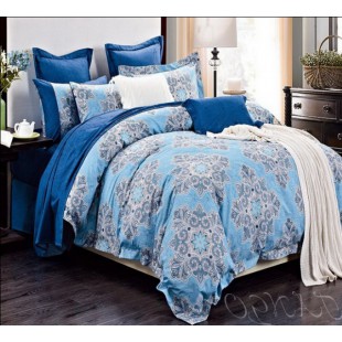 Комплект постельного белья в синей гамме с абстрактным рисунком