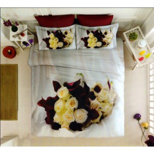 Антиаллергенное постельное белье с белыми и бордовыми розами бамбук