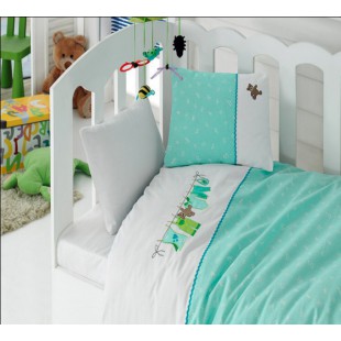 Детский бело-бирюзовый комплект в кроватку - Cotton box