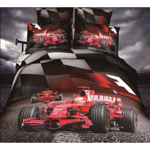 Постельное белье черное с красной машиной гонки Формула 1 - сатин 3D