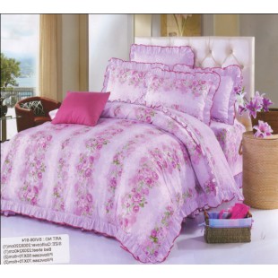 Розово-фиолетовое постельное - полосы из розочек
