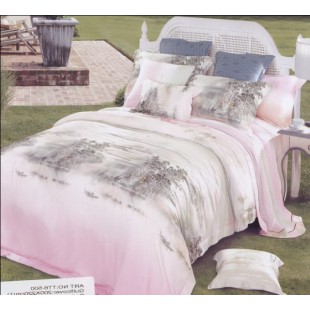 Нежно-розовое постельное белье из тенсела с черно-белым принтом