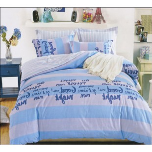 Креативное постельное белье в полоску голубое Good night