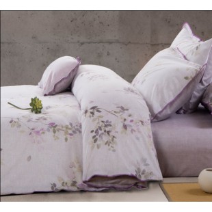 Нежно-фиолетовое постельное белье из льна с сатином - растительный узор