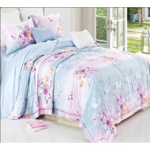 Нежное постельное белье из ткани тенсел в розово-голубых оттенках с цветами