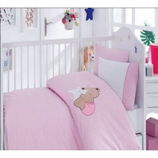 Детский комплект в ясельную кроватку для девочки с мишкой - Cotton box
