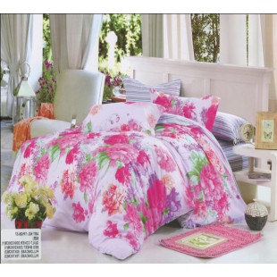Полосатое постельное белье комбинированное с цветочками - твил