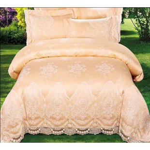 Нежно-персиковое постельное белье сатин с гипюром