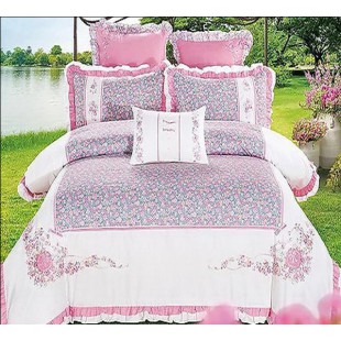 Изысканный комплект постельного белья бело-розовый в мелкий цветочек