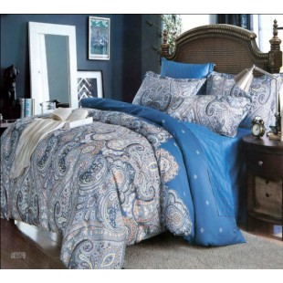 Восточный комплект постельного белья в сине-серой гамме с узорами пейсли