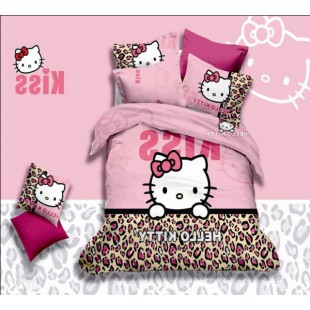 Постельное белье розово-леопардовой расцветки с Hello Kitty Kiss сатин